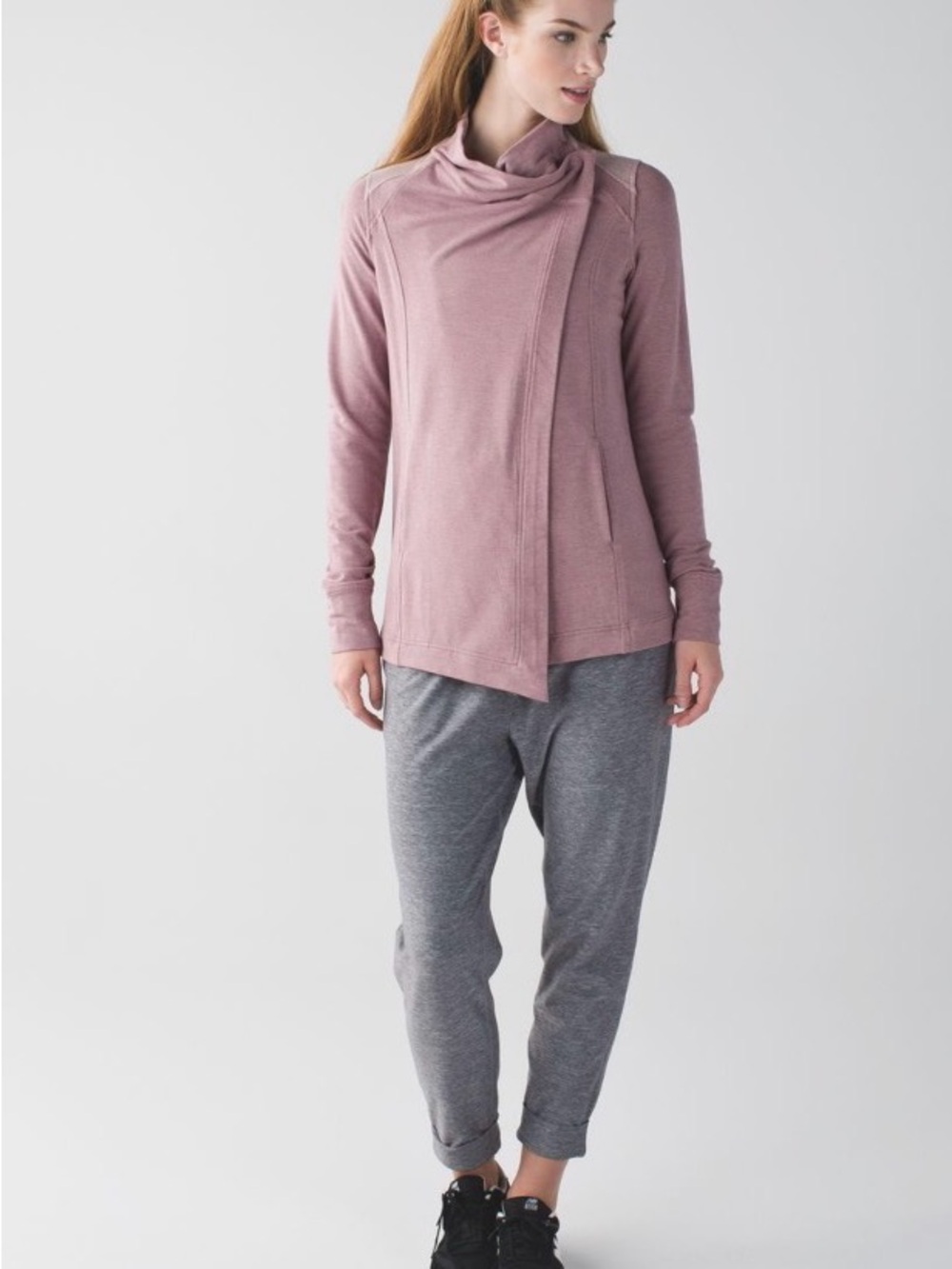 EUC Lululemon Coast Wrap Heathered Mod Chalky Rose Mauve Sweater- Size 6